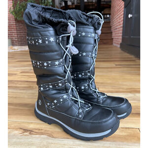 Lands End Youth Stars Black Winter Snow Boots Insulated Waterproof Size 6M